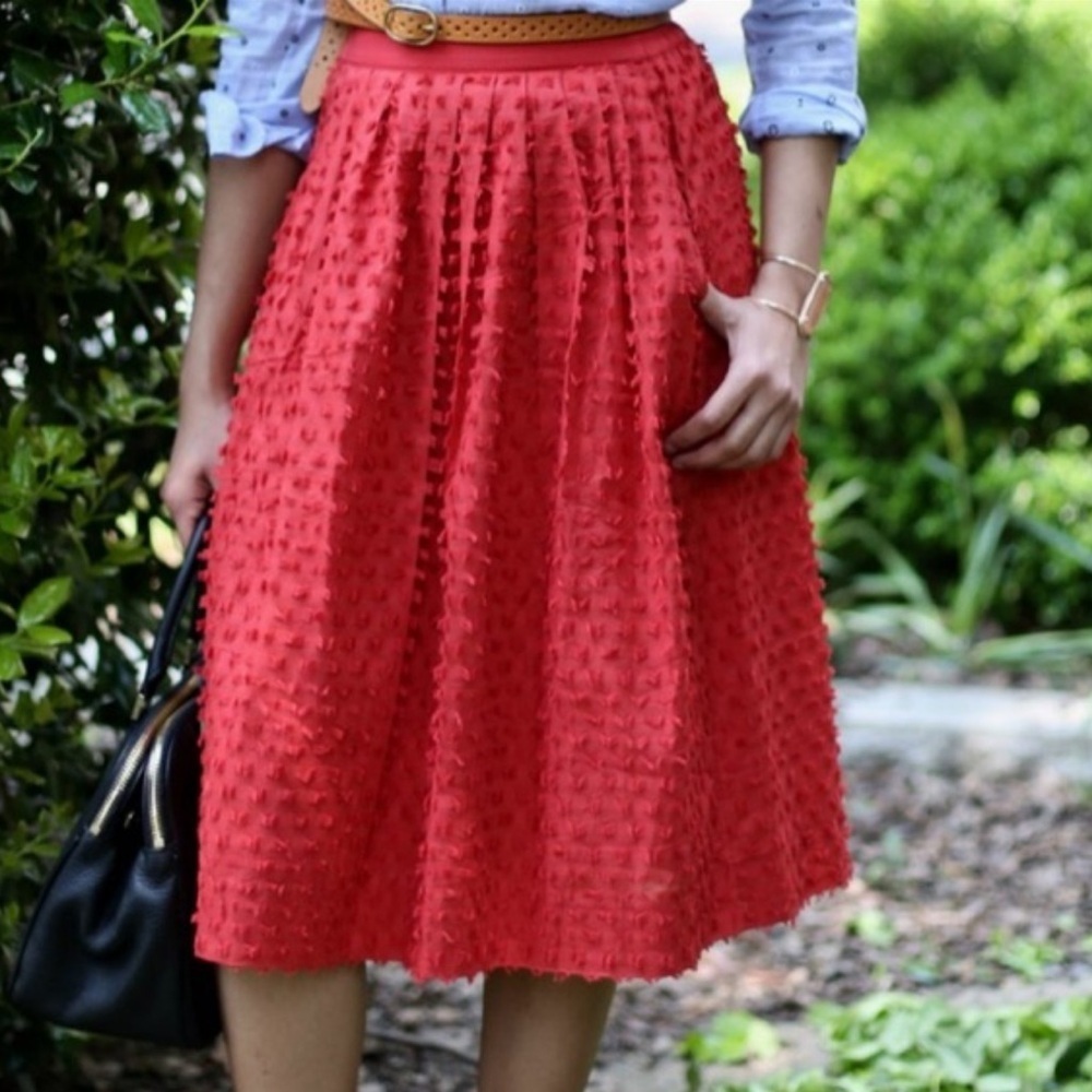 J.Crew Rust Red Textured Midi Skirt (Size 2) - Beautiful Preowned Condition